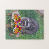 Puzzle Cute Raccoon with Flowers  (Horizontal)