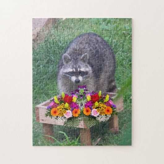 Puzzle Cute Raccoon with Flowers  (Vertical)
