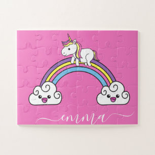 Puzzle Cute Rainbow Unicorn Nom personnalisé 