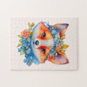 Puzzle Cute Renard orange avec Couronne florale (Horizontal)