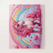 Puzzle Cute rose Unicorne Personnalisé Enfants (Vertical)