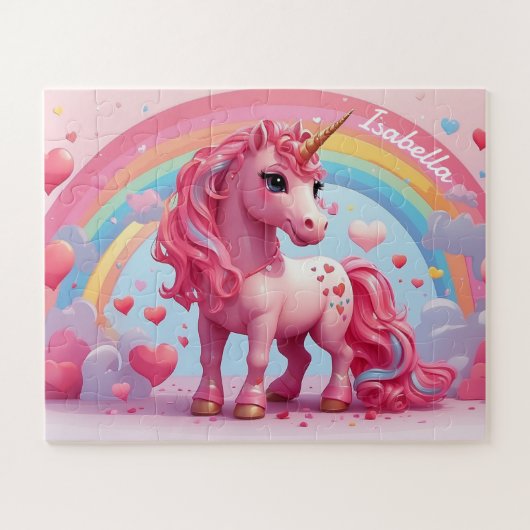 Puzzle Cute rose Unicorne Personnalisé Enfants (Horizontal)