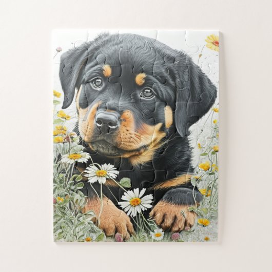 Puzzle Cute Rottweiler Chien Chien Chien Chien Chien Aqua (Vertical)
