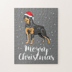 Puzzle Cute Rottweiler Santa Hat Joyeux costume de Noël