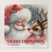 Puzzle Cute Santa and Rudolph Personalized Xmas Kids Gift (Vertical)