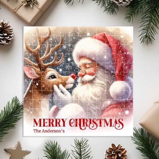 Puzzle Cute Santa Claus Rudolph Christmas Holiday  