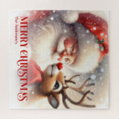 Puzzle Cute Santa Claus Rudolph Personalized Holiday Kids (Horizontal)