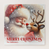 Puzzle Cute Santa Claus Rudolph Personalized Holiday Kids (Vertical)