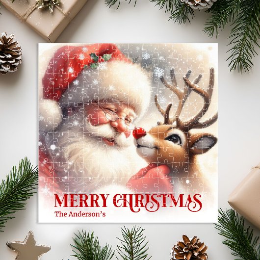 Puzzle Cute Santa Claus Rudolph Personalized Holiday Kids