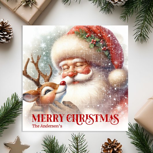 Puzzle Cute Santa Claus Rudolph Personalized Holiday Kids