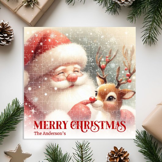 Puzzle Cute Santa Claus Rudolph Personalized Kids Gift  