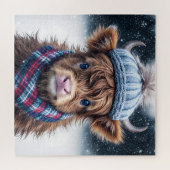 Puzzle Cute Scottish Highland Cow Hiver thème Coo (Horizontal)