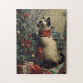 Puzzle Cute Siamese Chat Noël Vintage (Vertical)