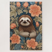 Cute Sloth Elegant Floral William Morris Inspired