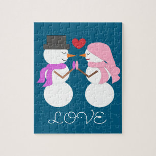 Puzzle Cute Snowpeople in Love - turquois foncés :
