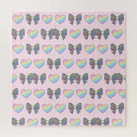 Puzzle  cute sweet rainbow hearts pastel gradient pattern (Vertical)