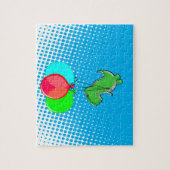 Puzzle Cute T-Rex Flying With Balloons In Blue Sky (Vertical)