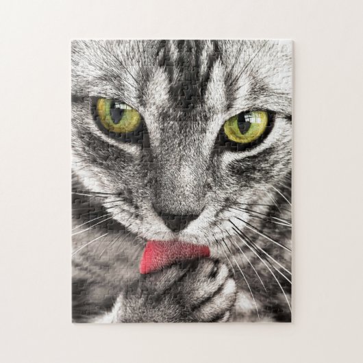 Puzzle Cute Tabby Cat Laver c'est le visage (Vertical)