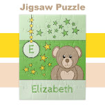 Puzzle Cute teddy bear stars name green<br><div class="desc">Jigsaw puzzle for kids. Featuring a cute brown teddy bear,  stars and name. Green and yellow. C'est un poison.</div>