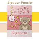 Puzzle Cute teddy bear stars name pink<br><div class="desc">Jigsaw puzzle for kids. Featuring a cute brown teddy bear,  stars and name. Pink and yellow C'est un poison.</div>