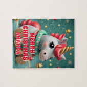 Puzzle Cute Unicorn Noël Personnalisé Enfants (Horizontal)