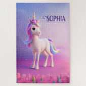 Puzzle Cute Unicorne Blanche Avec Rose & Bleu Mane (Vertical)