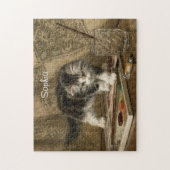 Puzzle Cute Vintage Kitten Art, Name (Vertical)