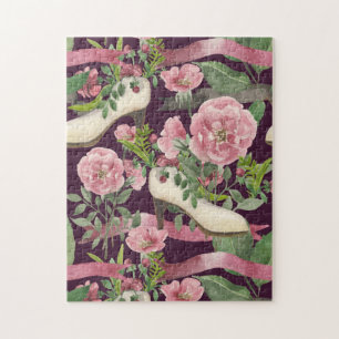 Puzzle Cute Vintage Lady Fashion High Heel Shoes, Roses