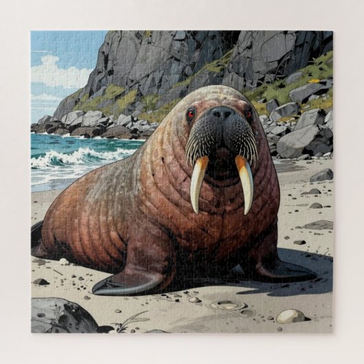 Puzzle Cute Walrus on a Sandy Beach (Vertical)