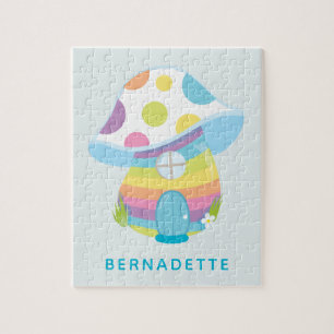 Puzzle Cute Whimsical Rainbow Mushroom House Nom bleu