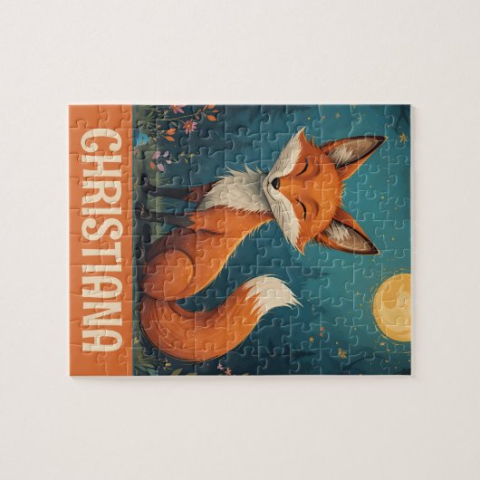 Puzzle Cute Whimsical Sitting Fox personnalisé (Horizontal)