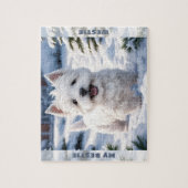 Puzzle Cute White Dog Westie Winter Snow Nom personnalisé (Vertical)