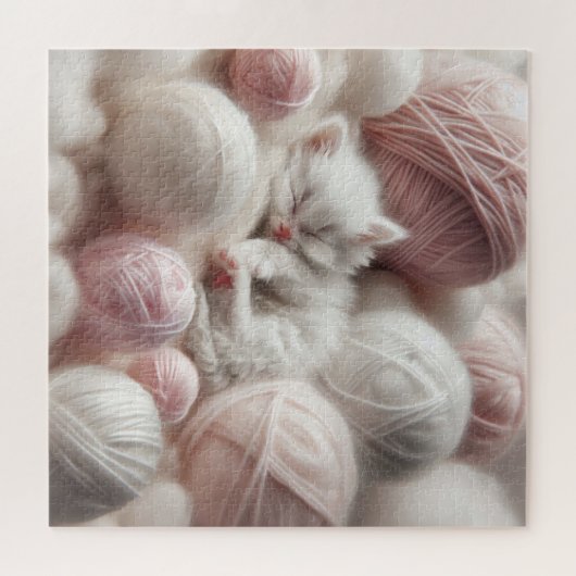 Puzzle Cute White Kitten Napping en Fil (Horizontal)