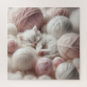 Puzzle Cute White Kitten Napping en Fil (Vertical)