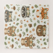 Puzzle Cute Woodland Animals Floral Pattern (Horizontal)