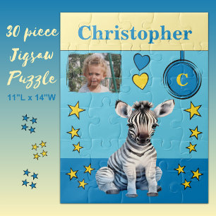 Puzzle Cute zebra photo nom bleu jaune enfants