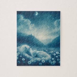 Puzzle Cyanotype Licorne Endormie Rêves de Pissenlit