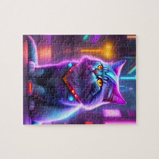 Puzzle Cyber chat futuriste coloré (Horizontal)