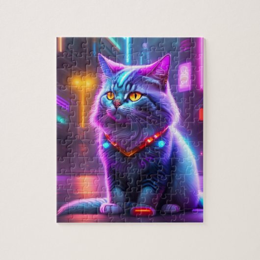 Puzzle Cyber chat futuriste coloré (Vertical)