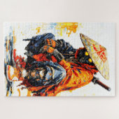 Puzzle Cyber Samurai Palette Knife Neon Orange Impasto (Horizontal)