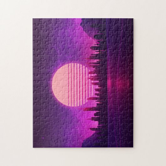 Puzzle cyberpunk électronique synthwave scifi rose noir (Vertical)