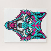 Puzzle Cyberpunk Neon Wolf - Synthwave Robotic Animal (Horizontal)