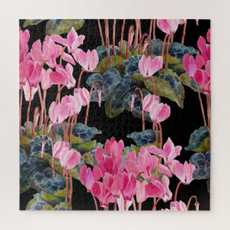 Puzzle Cyclamen rose : Aquarelle florale foncée