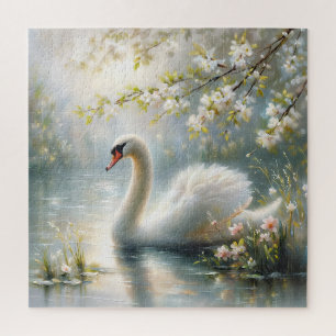 Puzzle Cygne sur peinture de lac floral