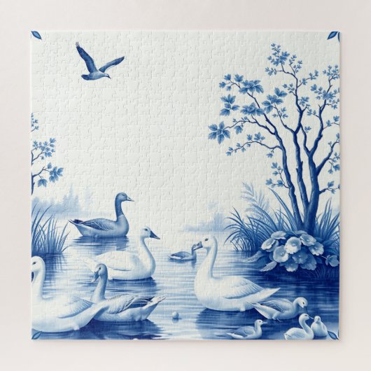 Puzzle Cygnes de Blue Willow sur un lac (Vertical)