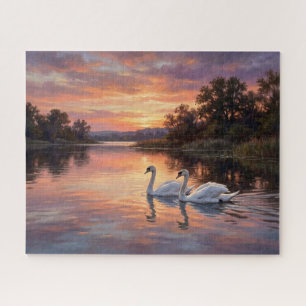 Puzzle Cygnes élégants au coucher du soleil