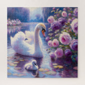 Puzzle Cygnet blanc avec Roses violets (Vertical)