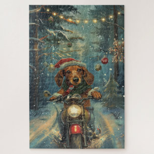 Puzzle Dachshund à moto Noël