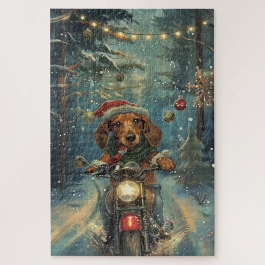 Puzzle Dachshund à moto Noël (Vertical)