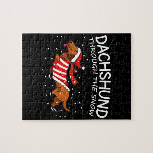 Puzzle Dachshund à travers la neige drôle chien Noël (Horizontal)